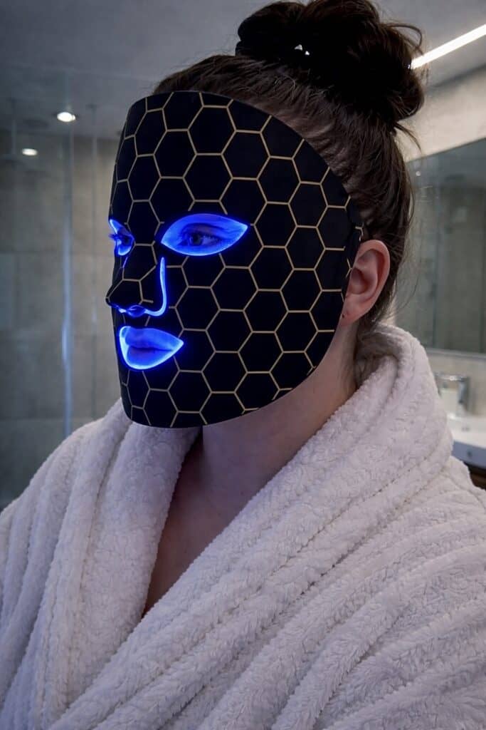 blue LED light therapy mask for acne prone skin and breakout support routine