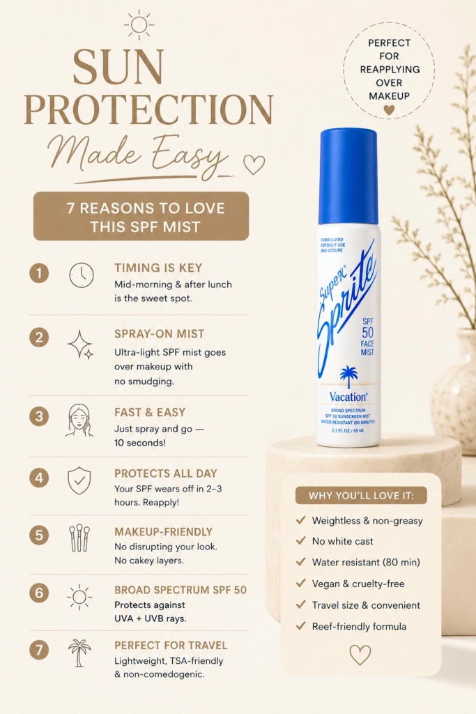 Mineral SPF 50 face mist that can be reapplied over makeup without smudging
