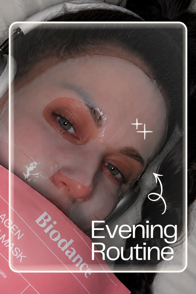 Biodance collagen sheet mask used as a weekly hydration step in a Korean glass skin routine for sensitive skin
