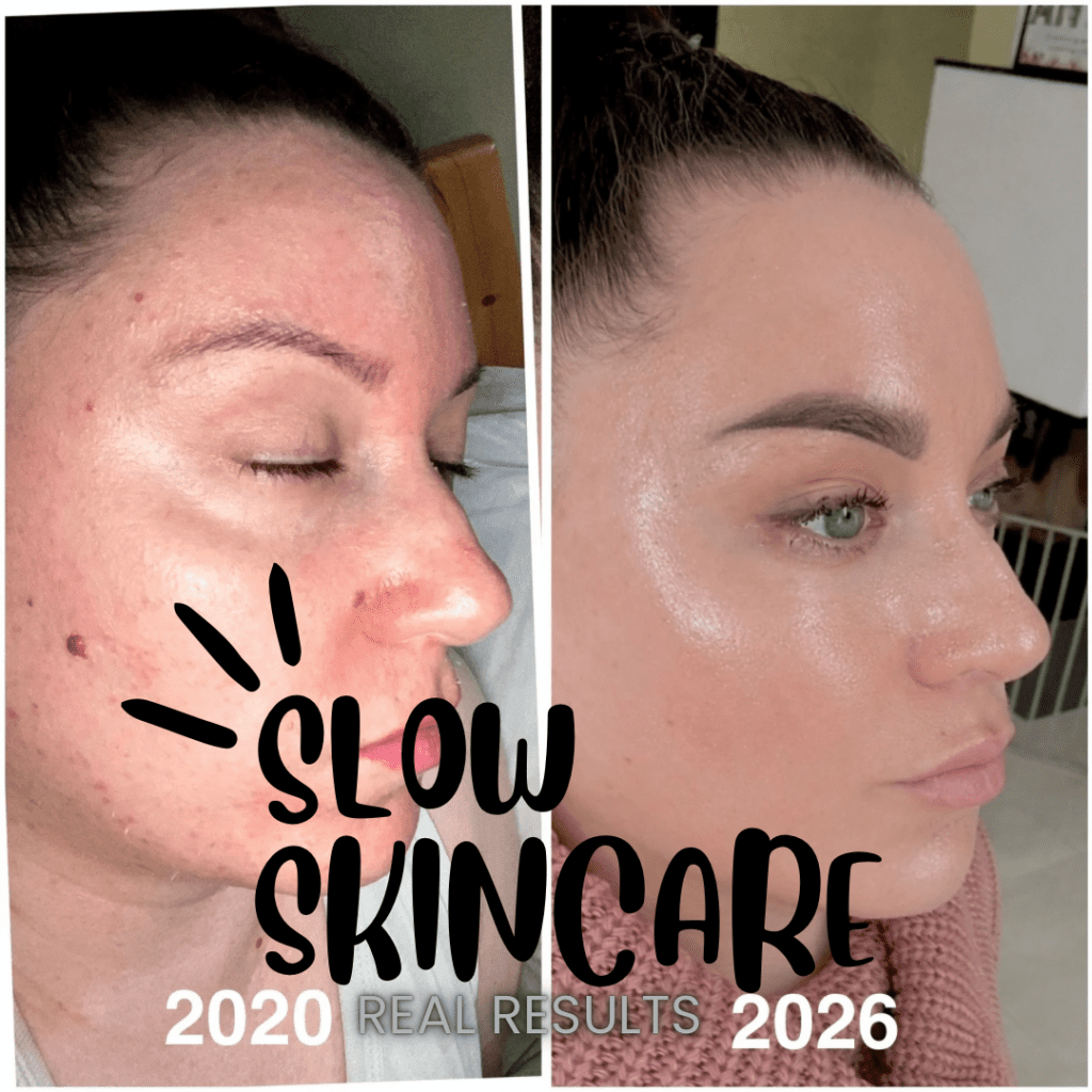 skin longevity skincare routine on a bathroom counter with minimal products