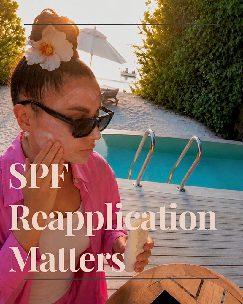 woman reapplying broad-spectrum SPF during summer