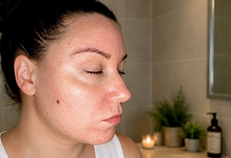 Dehydrated skin showing redness, irritation and signs of a damaged skin barrier
