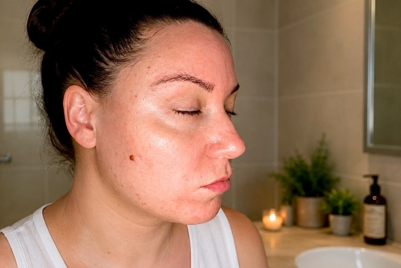 Dehydrated skin showing redness, irritation and signs of a damaged skin barrier